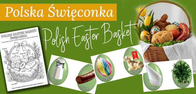Polish Easter basket in English – święconka, Easter vocabulary, flashcards PDF for kids